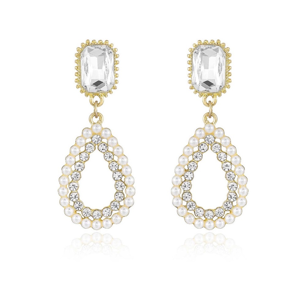 Ettika Gold and White Crystal Drop Earrings